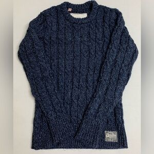 Superdry Mens Sz M Navy Blue Cable Knit Pullover Crewneck Sweater Wool Blend